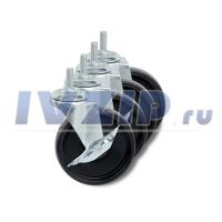 Комплект колес GASTRORAG 3 SET, 4 шт., 2 с тормозом, диаметр 76 мм, оцинкованная сталь/резина