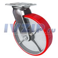 Колесо поворотное SCp 42 б/г полиуретан (6) (100мм, нагрузка 240кг, обод чугун, межосевой размер 73×85мм, платформа 100×115мм)